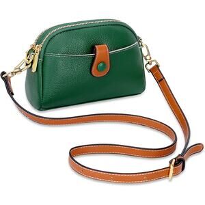 NEW Green Mini Crossbody Bag w/ Brown Accent Leather Small Purse Satchel